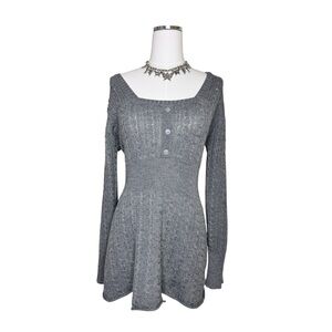 Venus Gray Baby Doll Long Sleeve Cable Knit Mini Sweater Dress Size Large